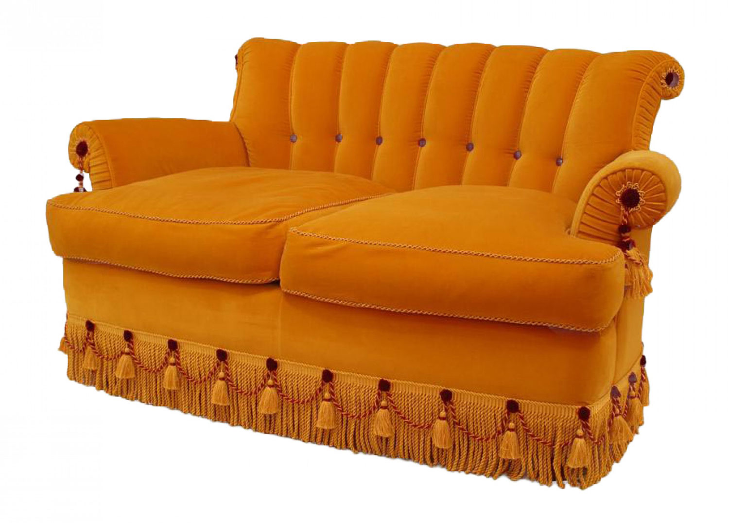 French victorian gold silk velvet loveseat