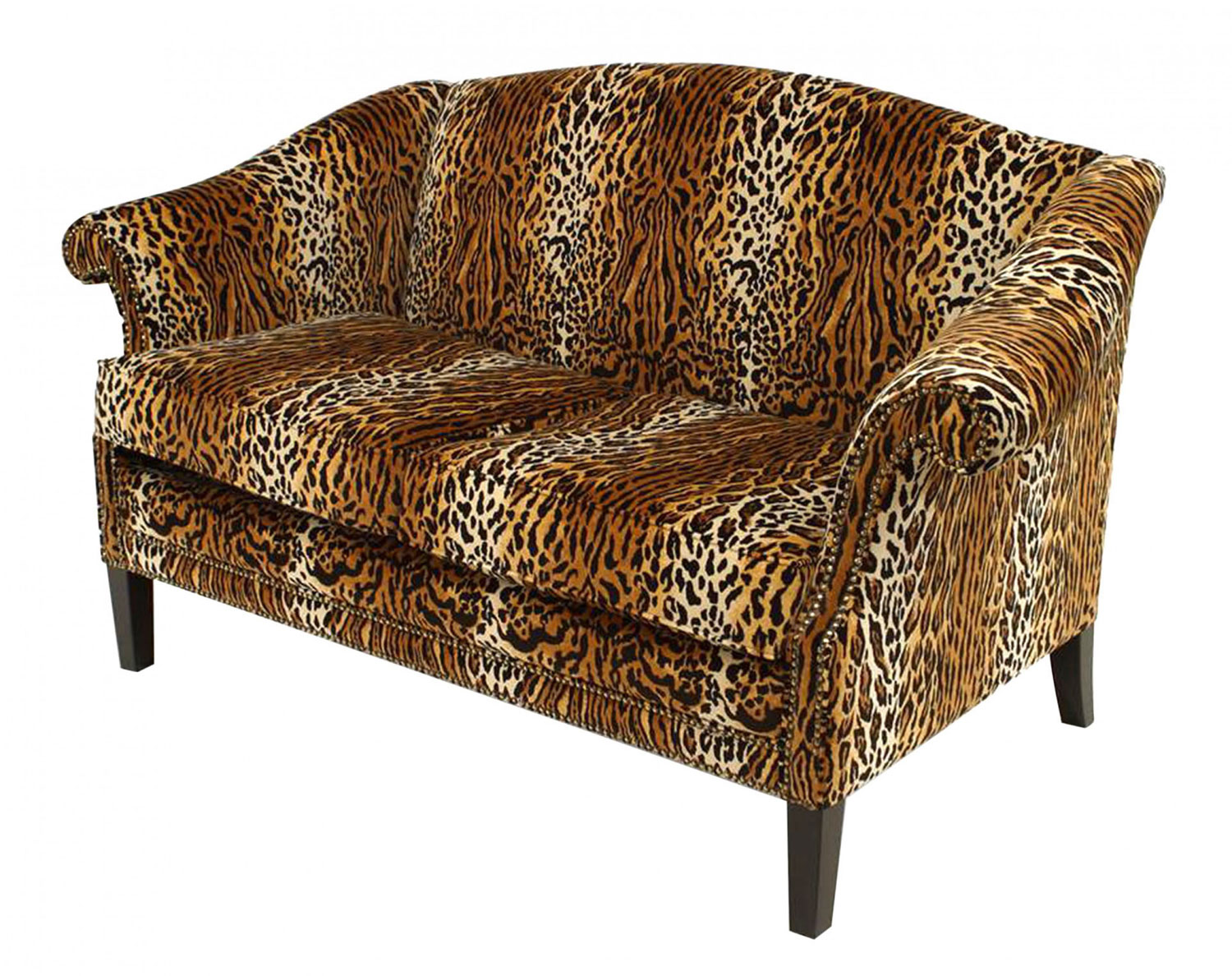 English victorian faux leopard velvet loveseat