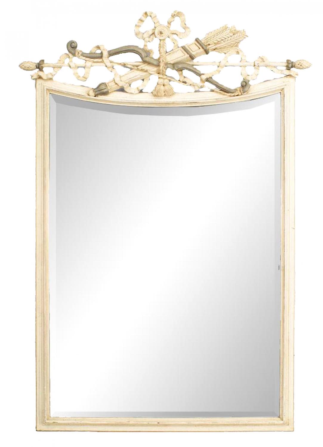 Italian neoclassic style white and gray bow pediment wall mirror 1