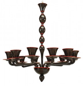 Italian Venetian Murano Flaubert Dark Purple Glass Chandelier