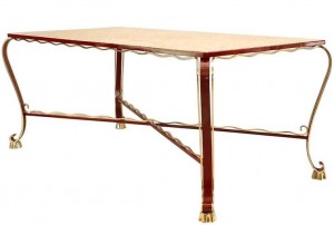Italian red lacquered iron and marble dining table 1