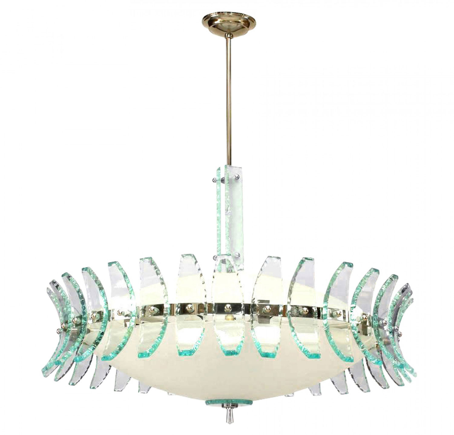 Italian mid century glass and chrome chandelier