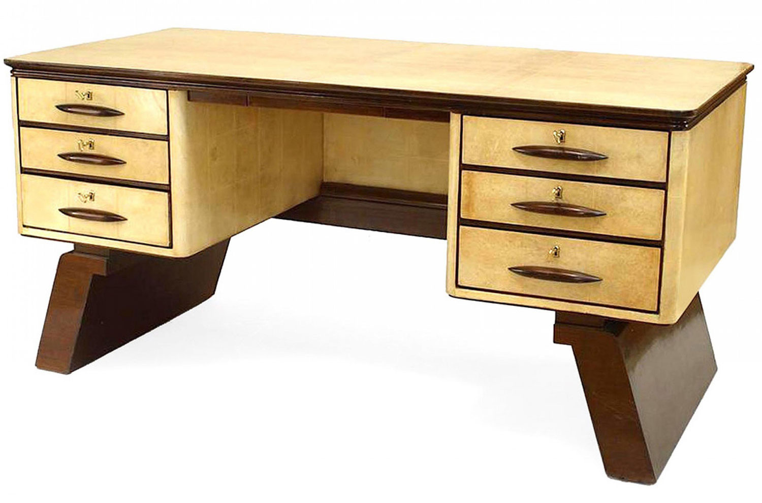 Italian parchment veneer mahogany desk 1