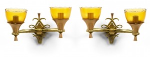 French mid century brass and glass wall sconces 1