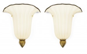 Pair of italian murano gabbiani gold dusted glass wall sconces 1