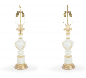 Italian murano neoclassic white glass table lamps 1