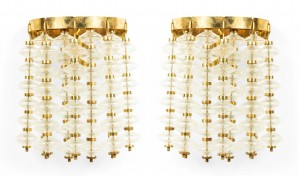 Italian Post War Brass and Glass Bubble Wall Sconces
