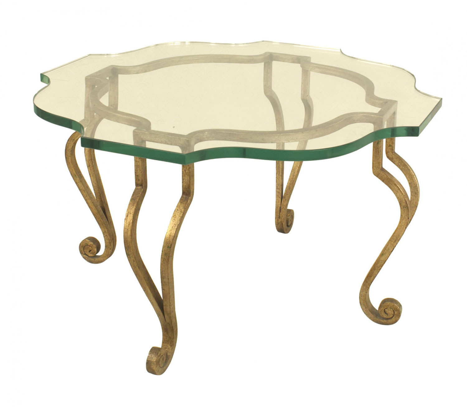 French gilt iron and glass top coffee table