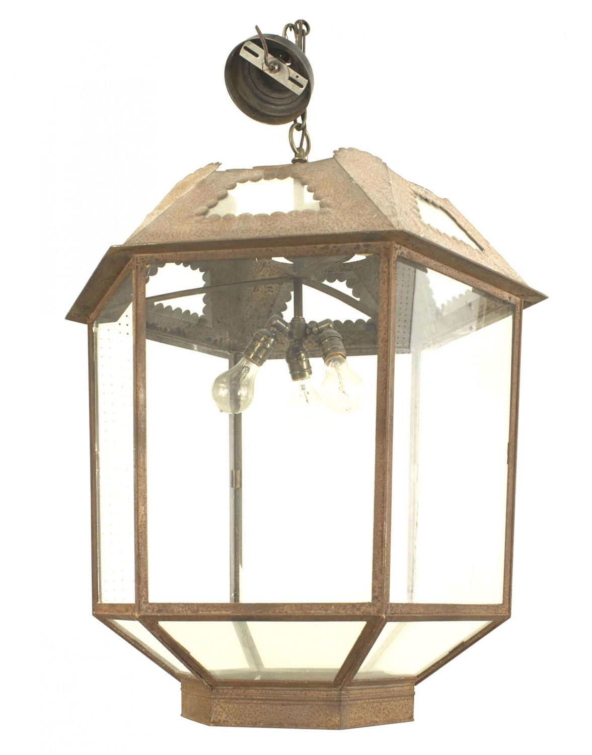 Italian renaissance style glass and iron lantern 1