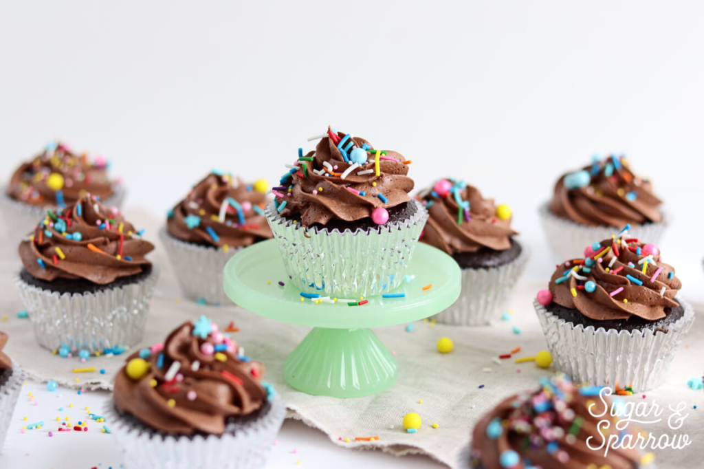 chocolate cupcakes by sugar and sparrow