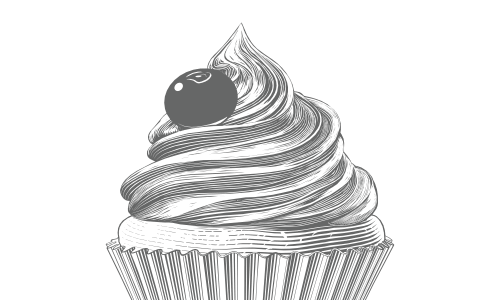 Follow Sugar & Sparrow displays a light grey engraving of a cupcake.