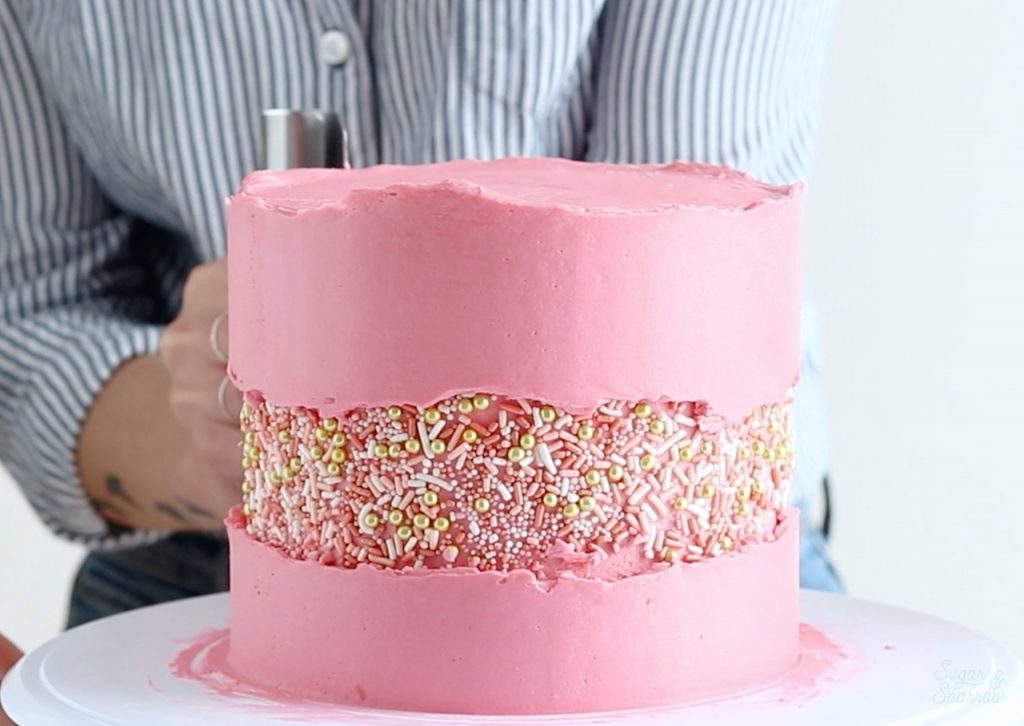 Fault line cake avec de la crème au beurre et des sprinkles