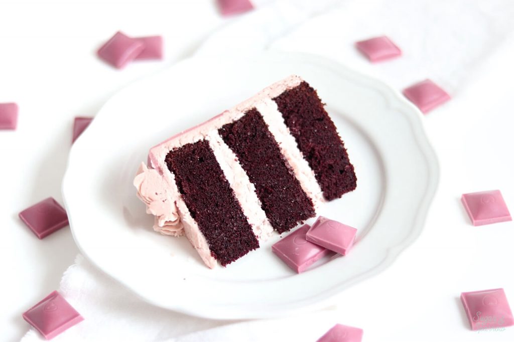 chocolate cake with ruby chocolate buttercream
