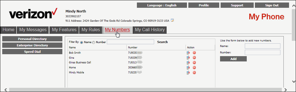 end user portal support my numbers user verizon business digital