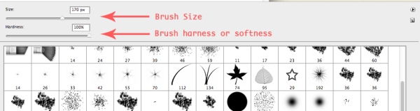 Changing the brush tool size & hardness