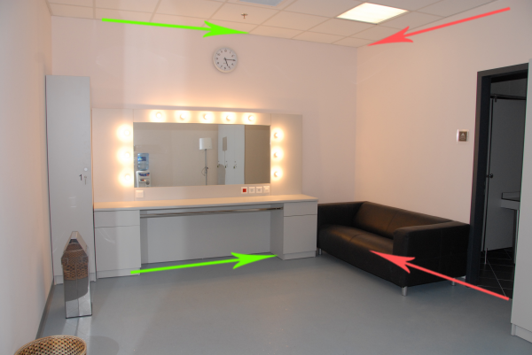 The parallel lines in the inside of the room converge to different direction than the outside of the building example