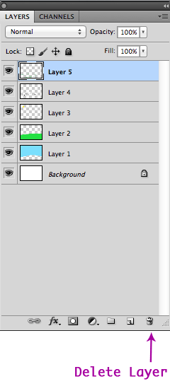 Delete Layer Button In The Layers Panel