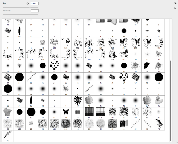 The brushes dialog, where you can change the brush you are using