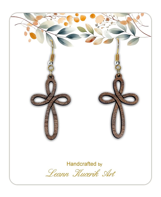 Elegant Walnut Cross Earrings