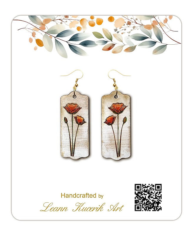 Poppy Hand Painted Wood Earrings - One Sided