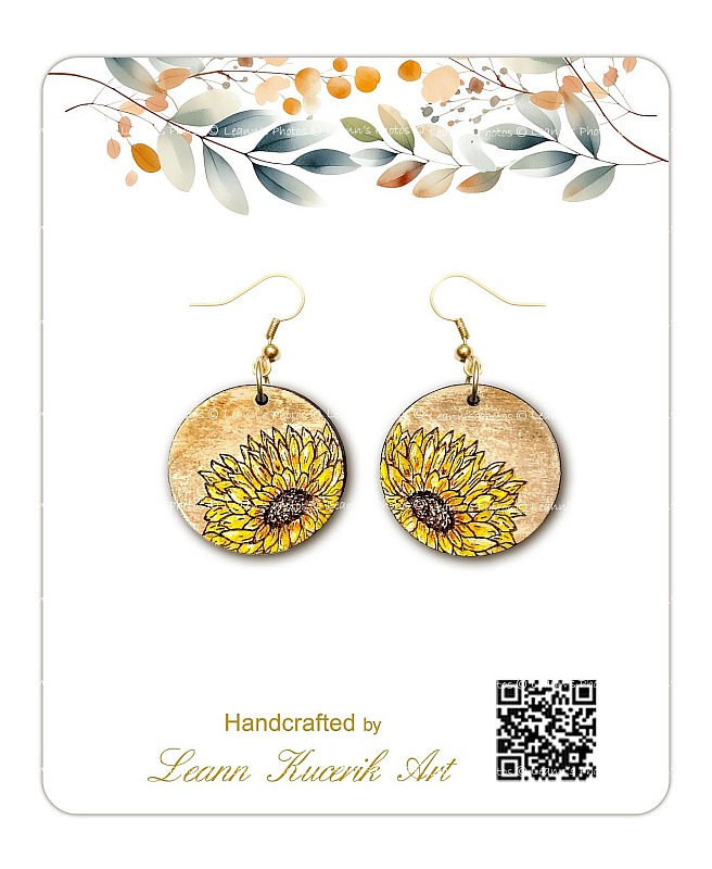 Sunflower Hand Painted Wood Earrings - One Sided