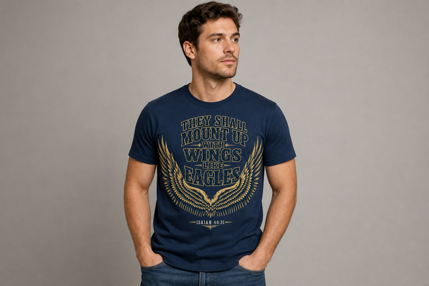 Wait on the Lord (Isaiah 40:31) | navy-crewneck-tshirt-model.png