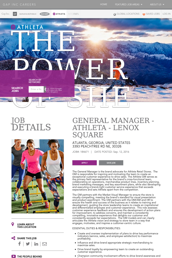 general manager athleta job at the gap inc in atlanta ga athleta careers