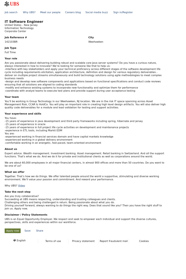 It Software Engineer Job At Ubs In Opportunity Wa 5421309