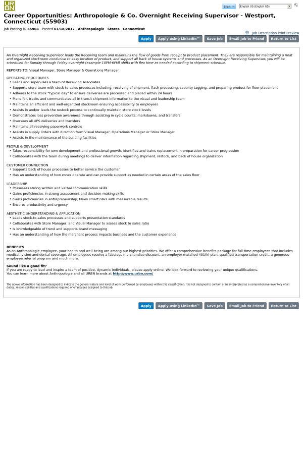 Receiving Supervisor Jobs est 1845develey mustard condiments corp is currently seeking qualified individuals forthe following positions Urban Outfitters Anthropologie Receiving Supervisor Jobs job descriptions for resume cashier unforgettable cashier resume Urban Outfitters Anthropologie
