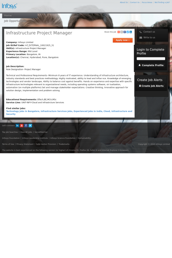 infrastructure project manager job description