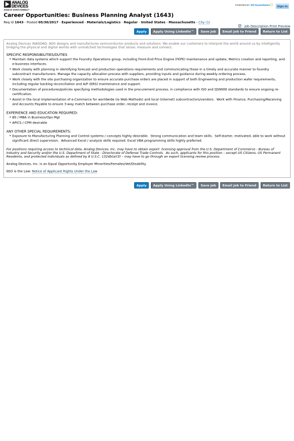 business planning analyst job description