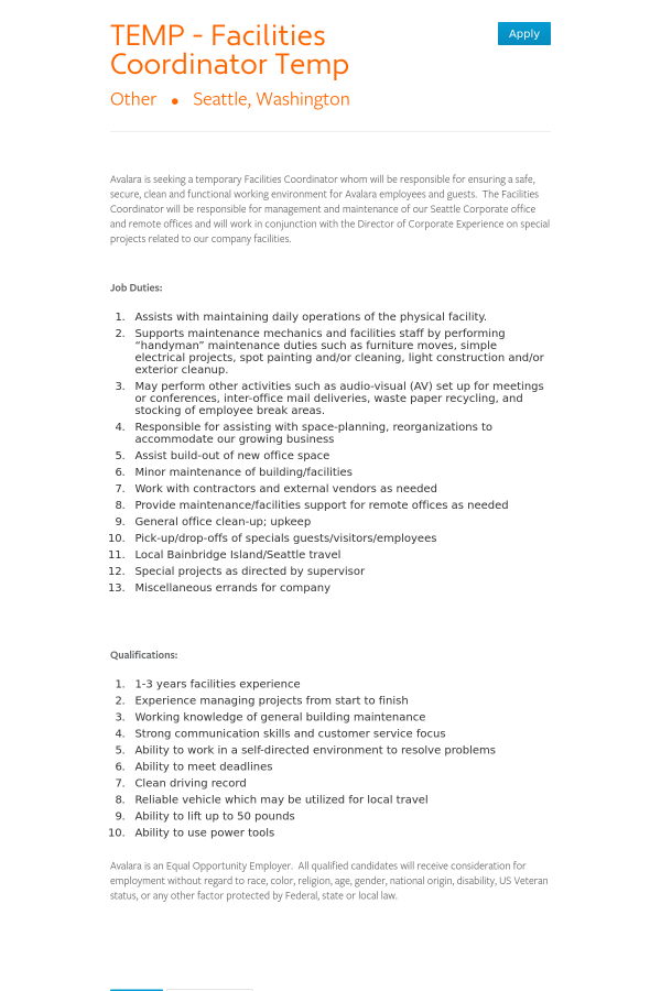 job description for staffing coordinator