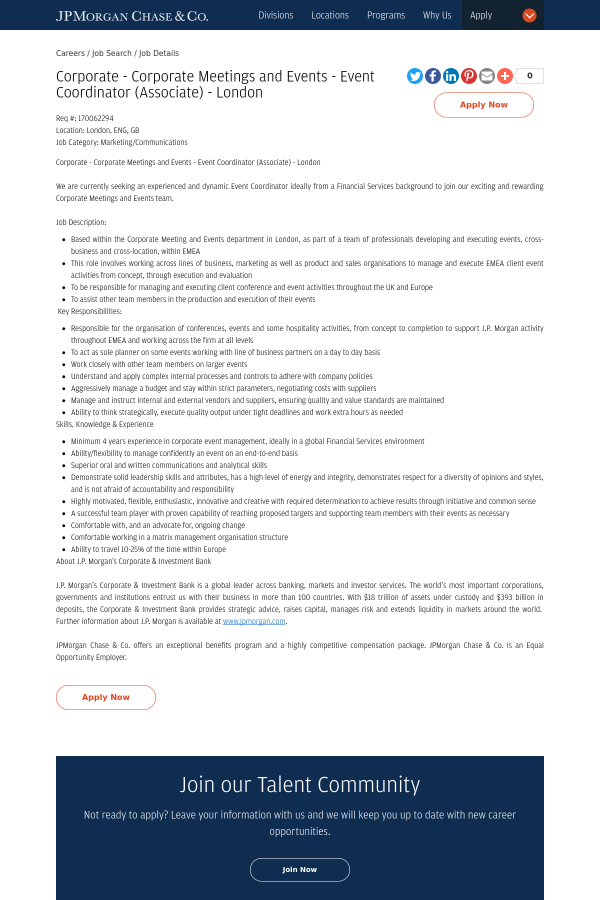 corporate event planner job description