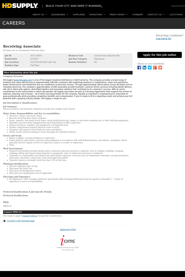Receiving Supervisor Jobs receiving supervisor Company Overview Receiving Supervisor Jobs among the latest job openings are food service supervisor bakery supervisor fresh supervisor front end supervisor maintenance facility supervisor Company Overview