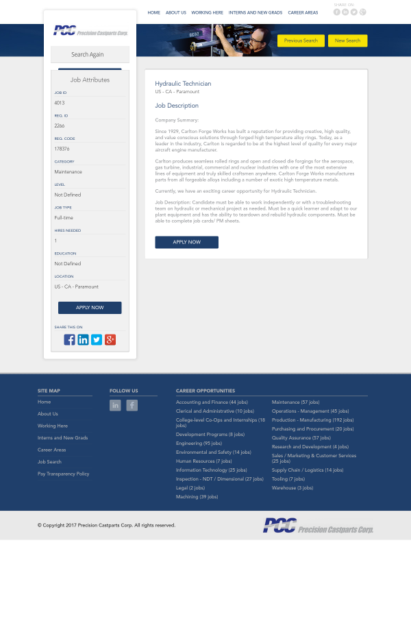 hydraulic technician job at precision castparts in paramount ca carlton forge works paramount