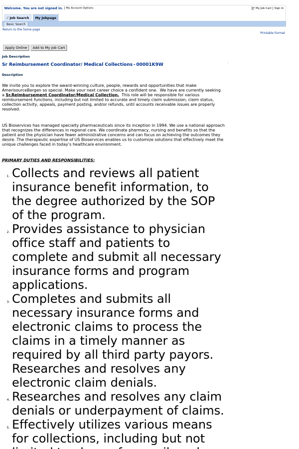 srreimbursement coordinatormedical collection