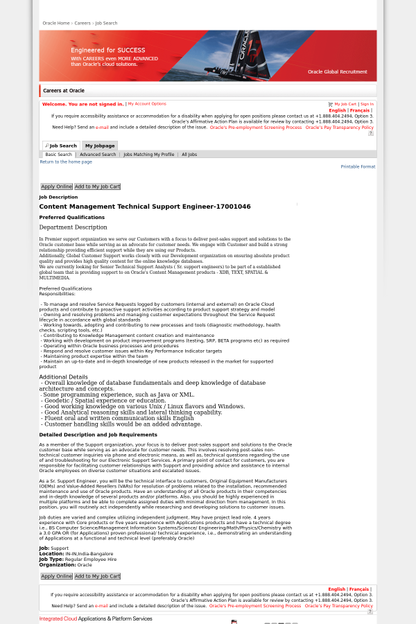 Content Management Technical Support Engineer job at Oracle in ... Content Management Technical Support Engineer job at Oracle in ...