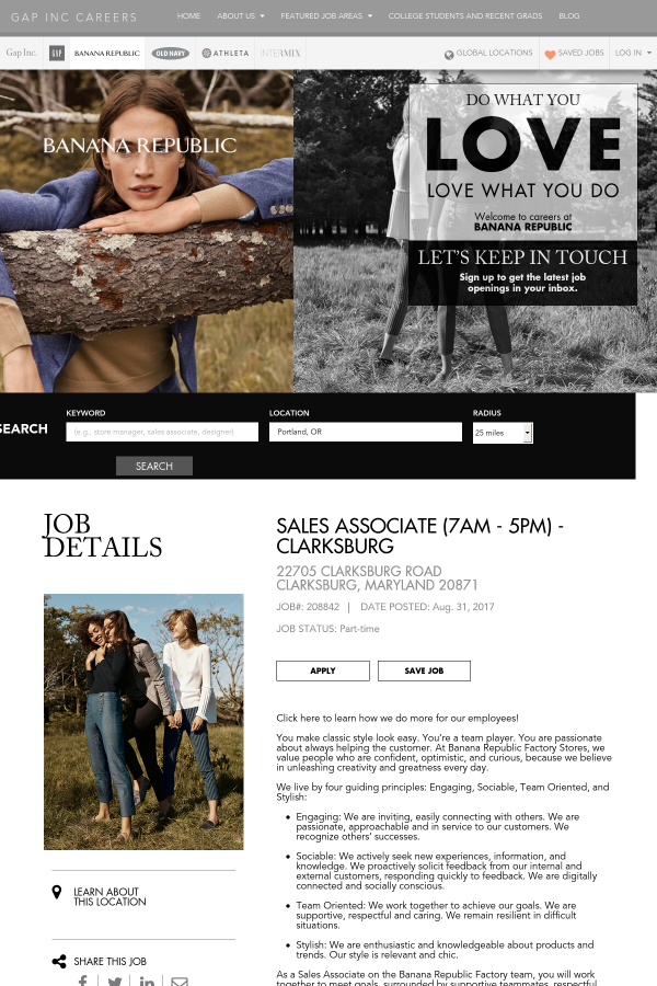 banana republic sales associate duties