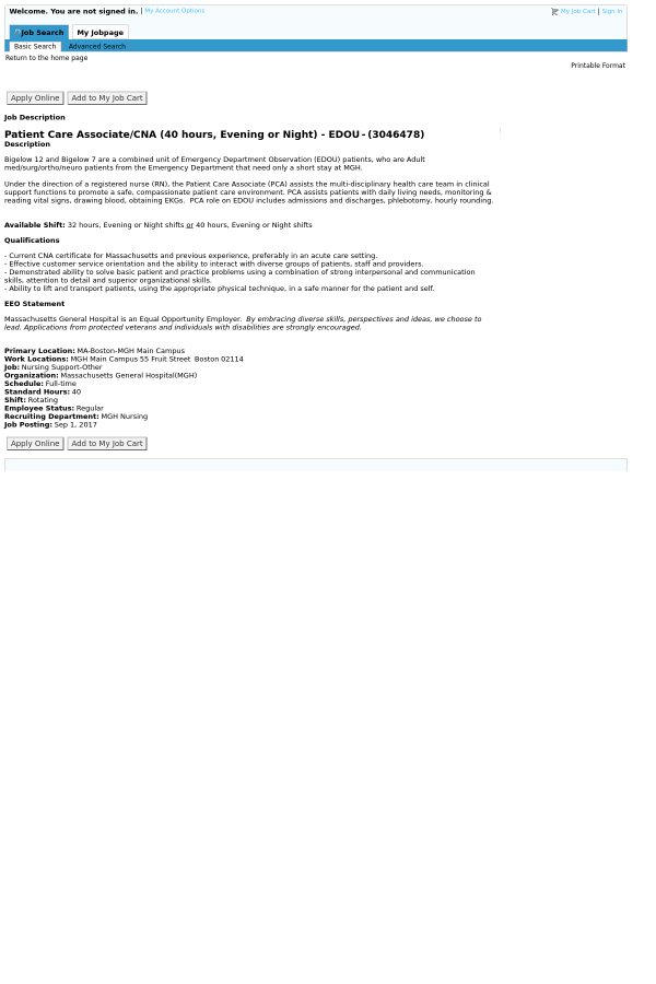 patient care associate cna 40 hours evening or night edou job night job ideas