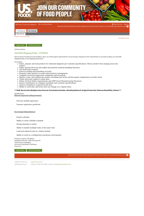 2nd shift shipping puller job at us foods in sidney oh tapwage second shift jobs