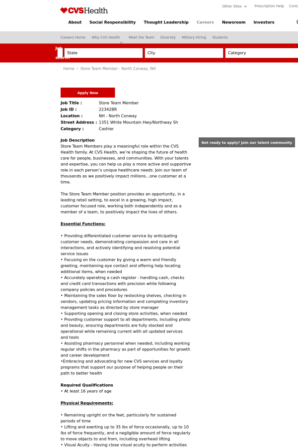 store team member job at cvs health in north conway nh 9395279