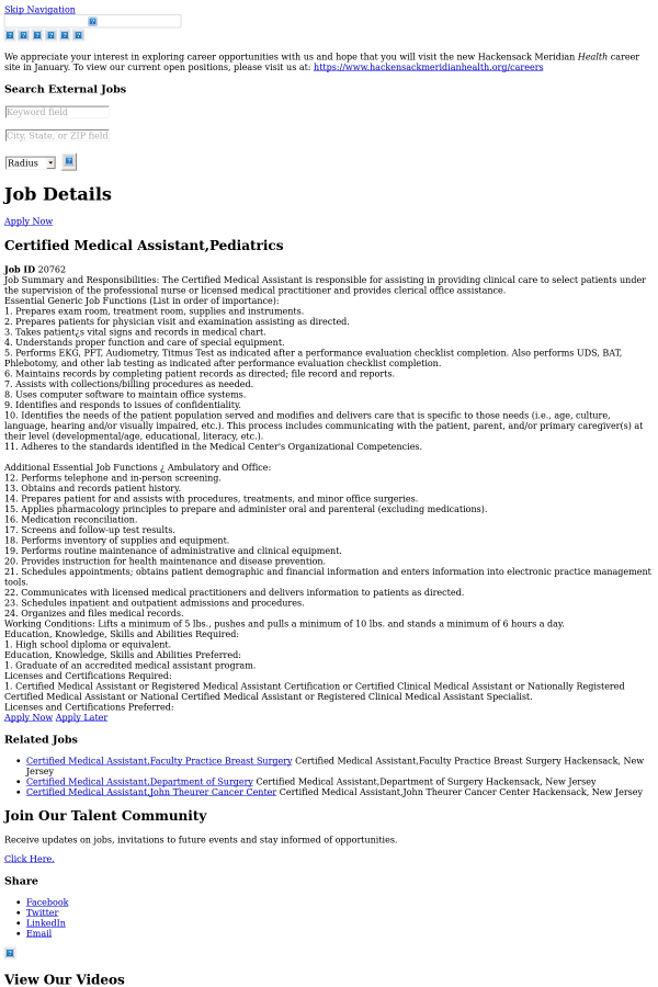 certified medical assistant pediatrics job at hackensack university pediatric medical assistant jobs