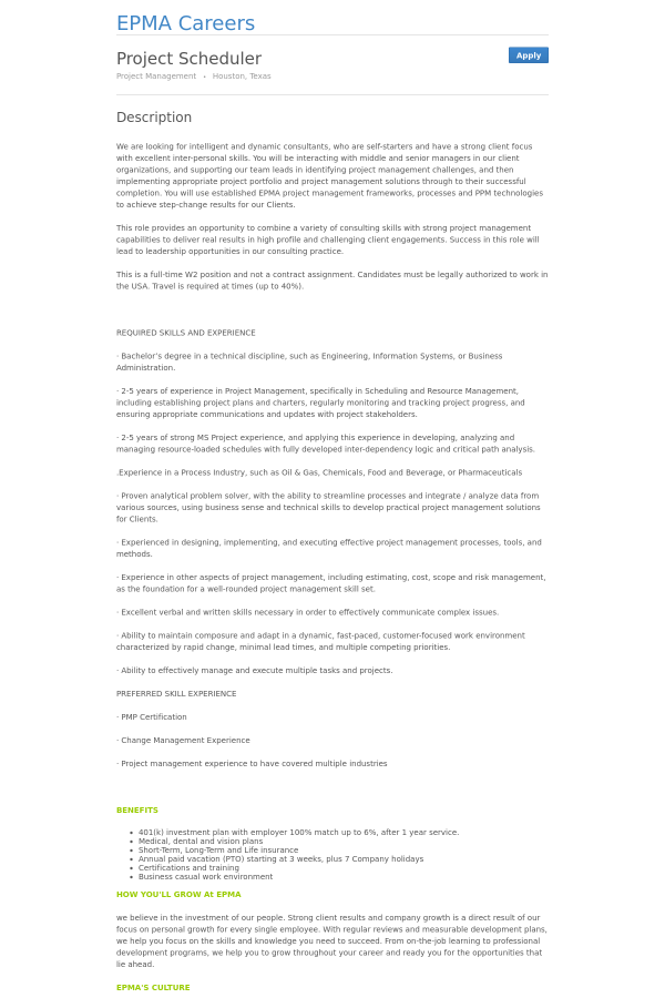 project scheduler job description
