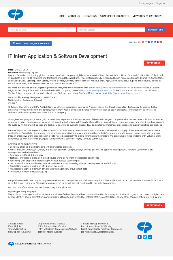 it intern application software development job at colgate colgate cover letter guide