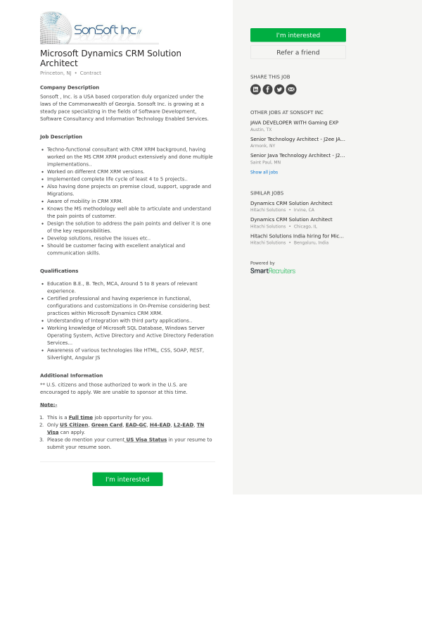 microsoft dynamics crm solution architect job at sonsoft in crm job description