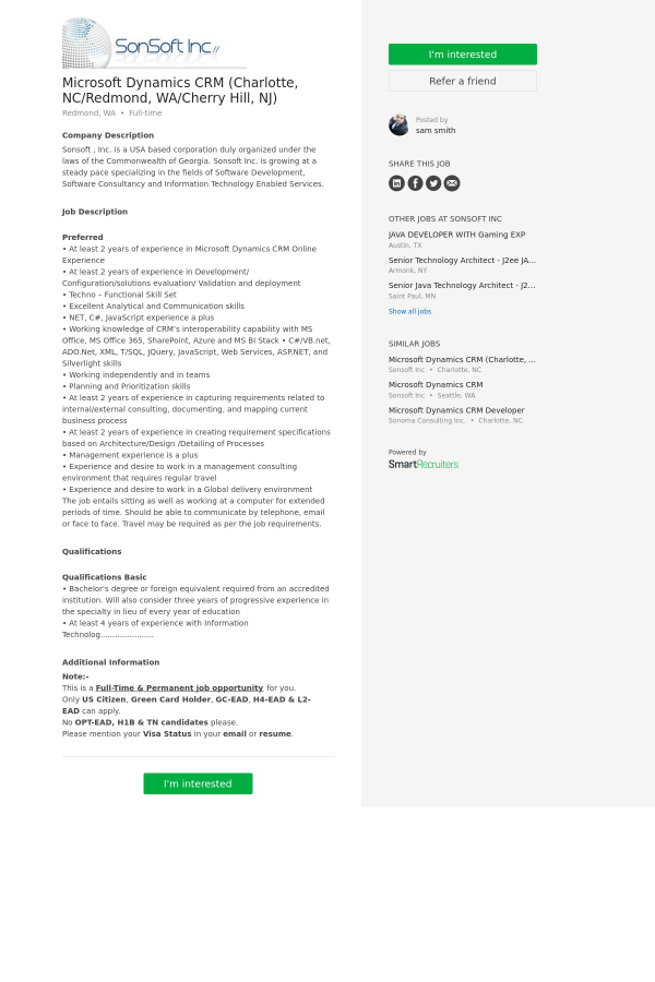 microsoft dynamics crm charlotte nc redmond wa cherry hill crm job description