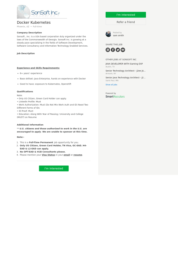 docker kubernetes job at sonsoft in phoenix az 9964527 tapwage