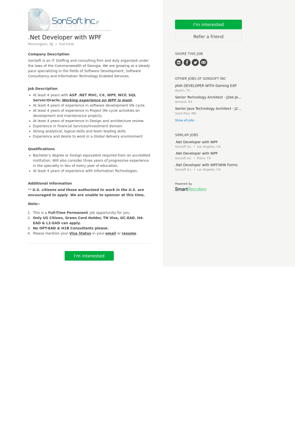 net developer with wpf job at sonsoft in pennington nj 9976957