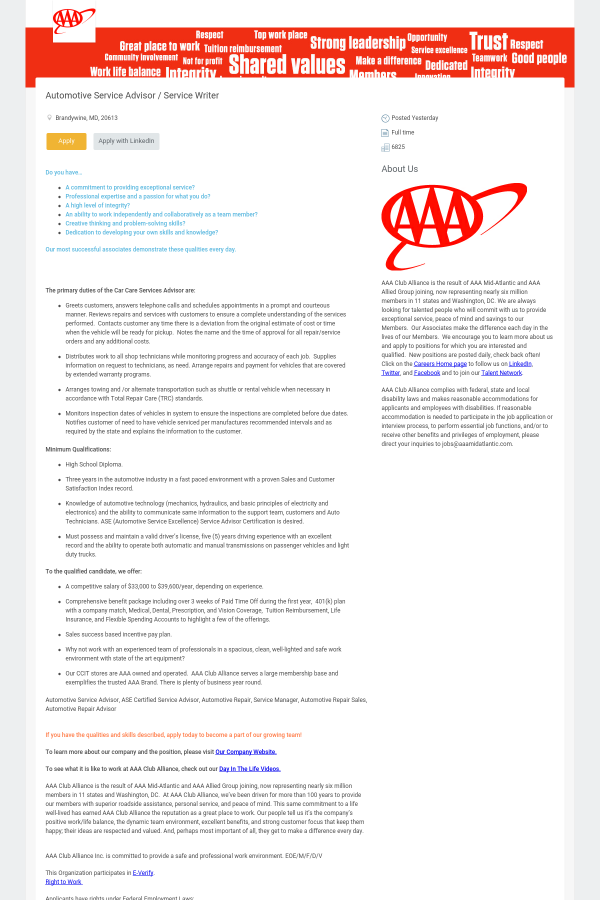 service writer job description