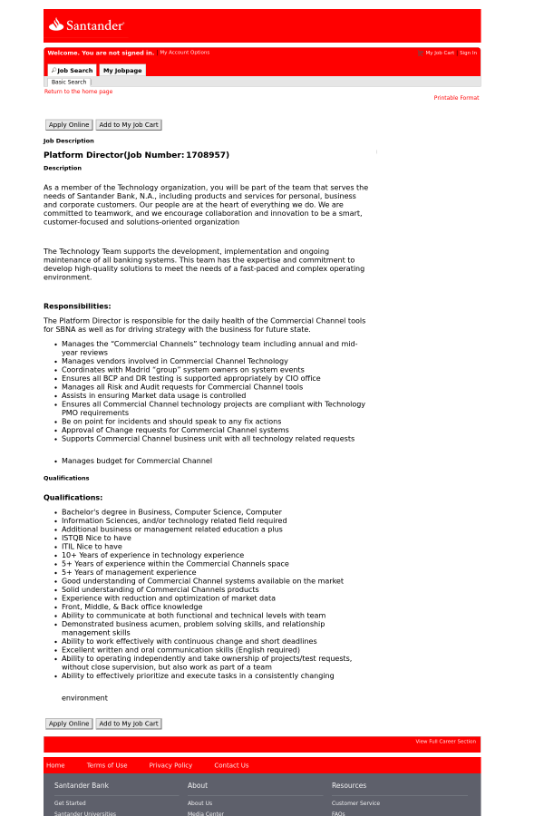 santander bank jobs